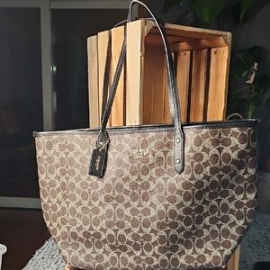 Coach Brown and Black Signature Tote